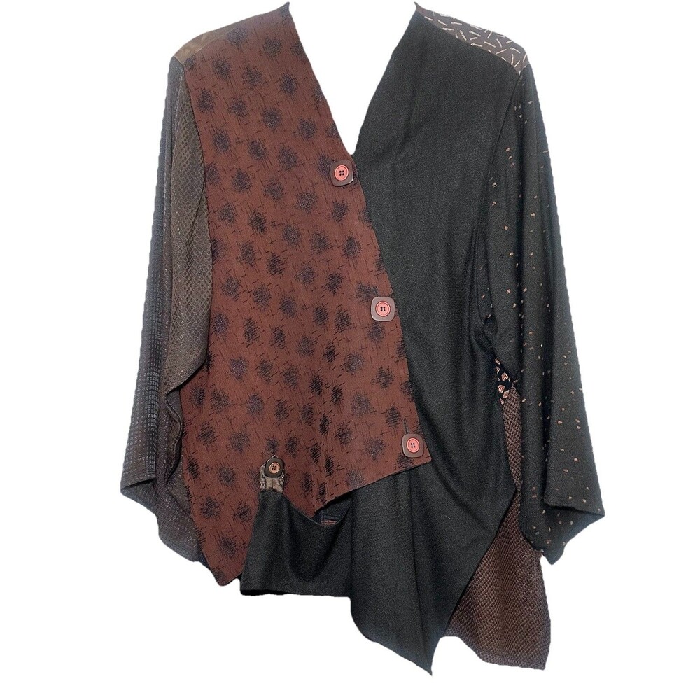 Vintage Donna Jessica Art To Wear Med Patchwork Silk Blend Blouse Jacket